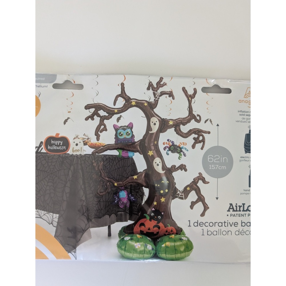 AirLoonz 62in Halloween Tree Balloon Decoration Spooky Ghost Cat Bat Inflatable